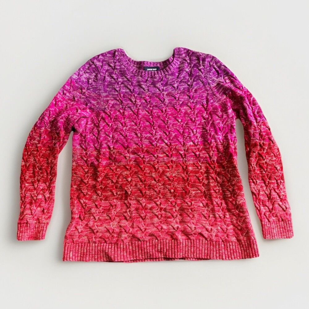 Lands End Drifter Ombre Sweater Women's Size XL 18 Cableknit Chunky Knit Cotton